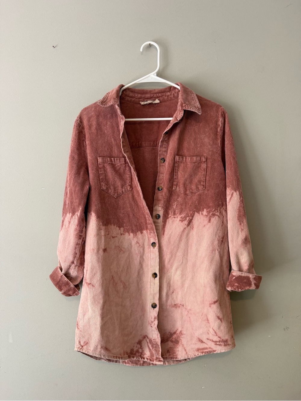 Peach Love Dip-Dye Washed Corduroy Button-Up Jacket
